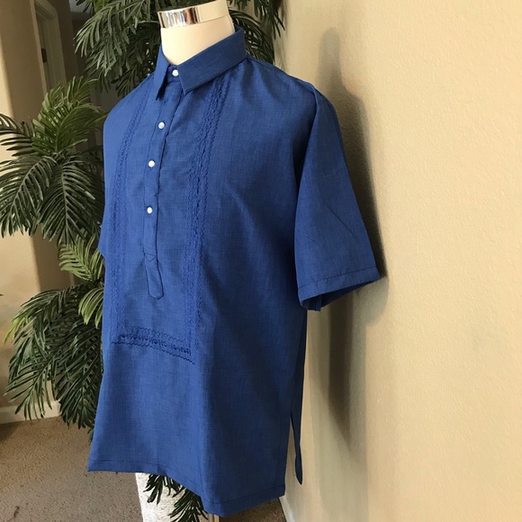 SALE❣️Royal Blue Hugo Polo Barong Tagalog with classic embroidery, multiple size - Picture 6 of 6